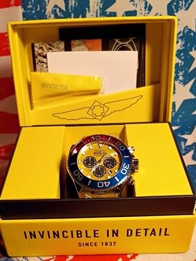 Invicta Pearl Yellow Dial Chronograph with Blue and Red Bezel 48596
